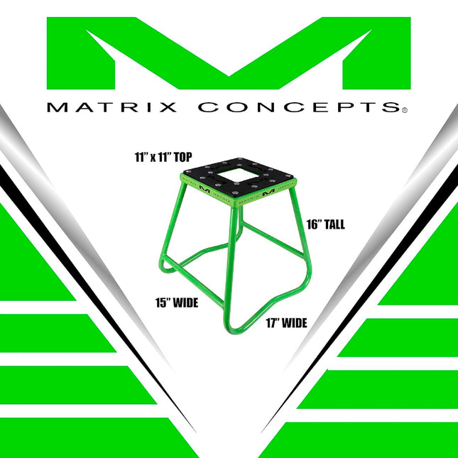 Matrix Concepts C1 Steel Stand - Green| Heavy-Duty Carbon Steel Motorcycle Lift | 300 lb Capacity Motocross Dirt Bike Stand | Non-Slip Rubber Top