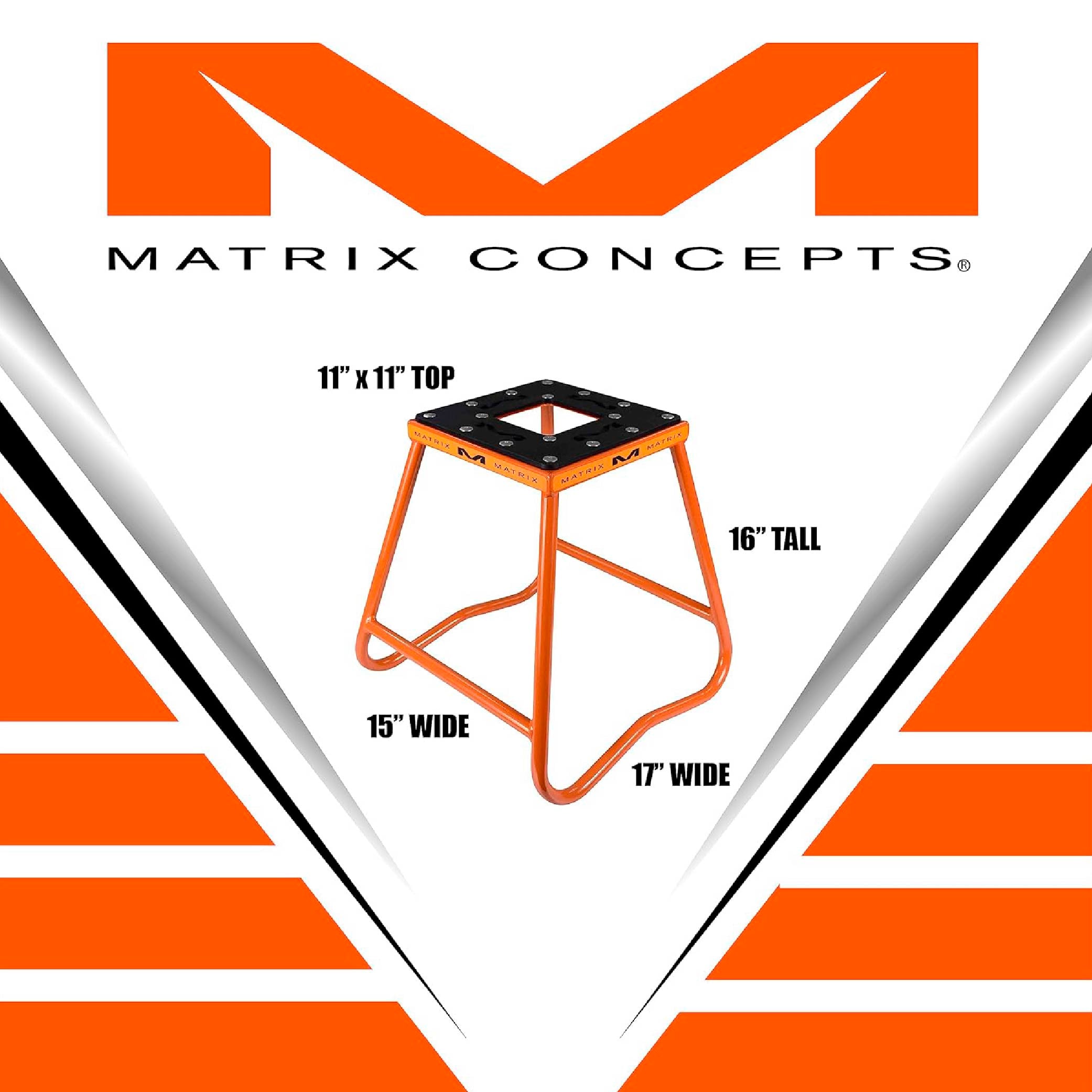 Matrix Concepts C1 Steel Stand /Mass Depot Sticker Pack - Orange| Heavy-Duty Carbon Steel Motorcycle Lift | 300 lb Capacity Motocross Dirt Bike Stand | Non-Slip Rubber Top