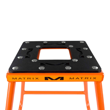 Matrix Concepts C1 Steel Stand /Mass Depot Sticker Pack - Orange| Heavy-Duty Carbon Steel Motorcycle Lift | 300 lb Capacity Motocross Dirt Bike Stand | Non-Slip Rubber Top