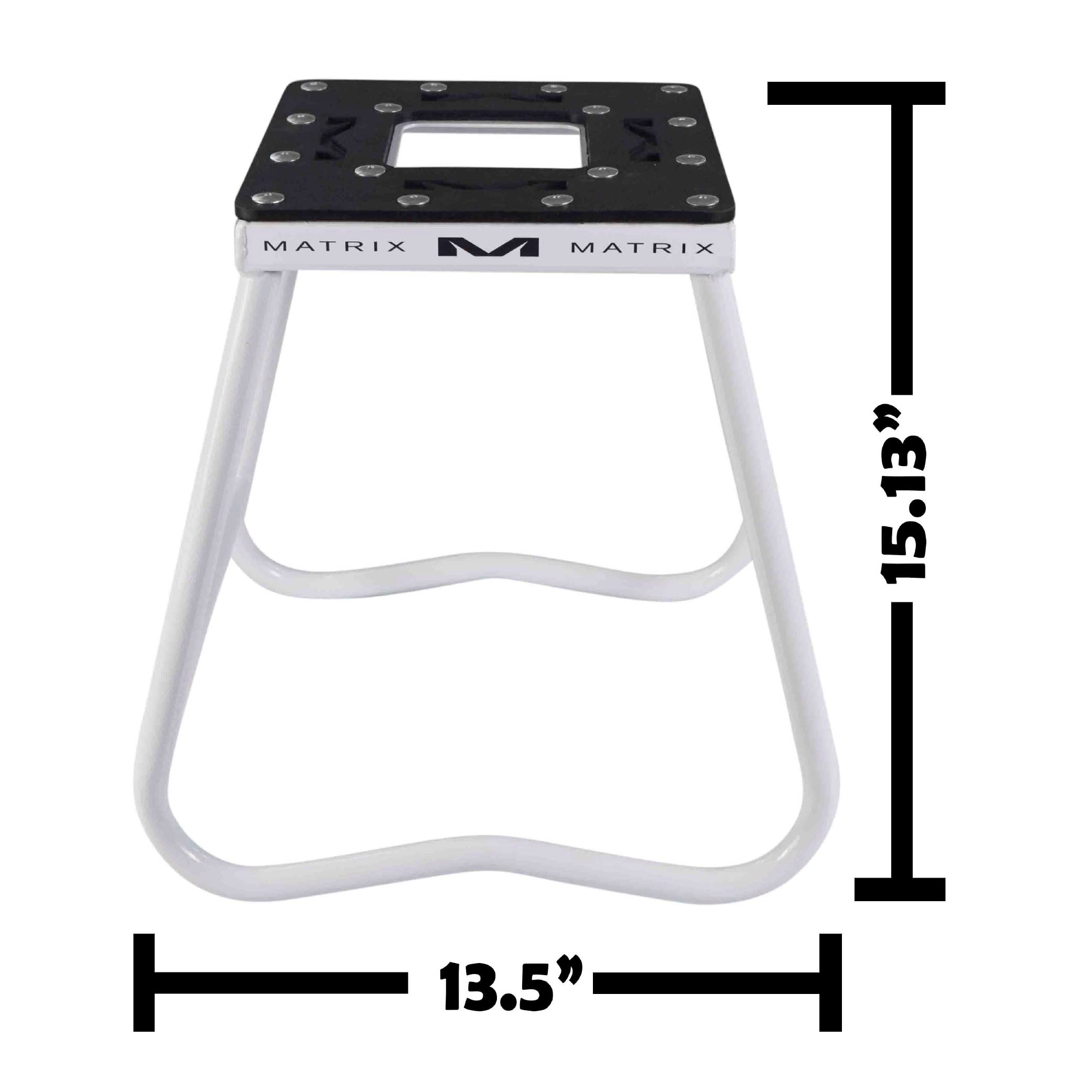 Matrix Concepts C1 Mini Steel Stand /Mass Depot Sticker Pack - White | Heavy-Duty Carbon Steel Youth Motocross Lift | 150 lb Capacity | Non-Slip Rubber Top