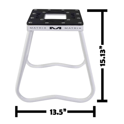 Matrix Concepts C1 Mini Steel Stand /Mass Depot Sticker Pack - White | Heavy-Duty Carbon Steel Youth Motocross Lift | 150 lb Capacity | Non-Slip Rubber Top