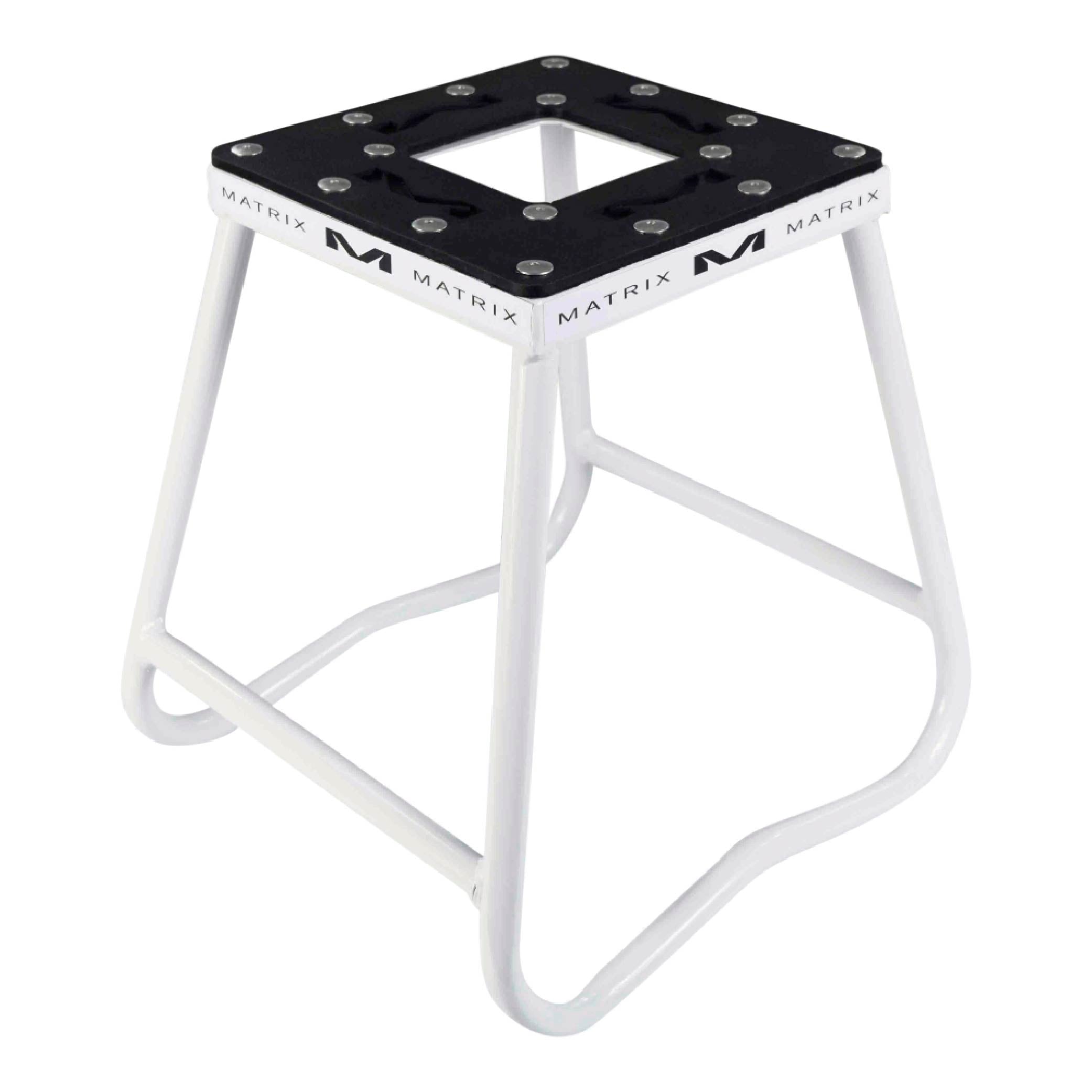 Matrix Concepts C1 Mini Steel Stand /Mass Depot Sticker Pack - White | Heavy-Duty Carbon Steel Youth Motocross Lift | 150 lb Capacity | Non-Slip Rubber Top