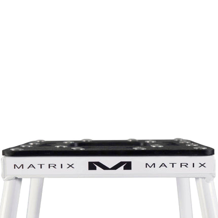 Matrix Concepts C1 Mini Steel Stand /Mass Depot Sticker Pack - White | Heavy-Duty Carbon Steel Youth Motocross Lift | 150 lb Capacity | Non-Slip Rubber Top