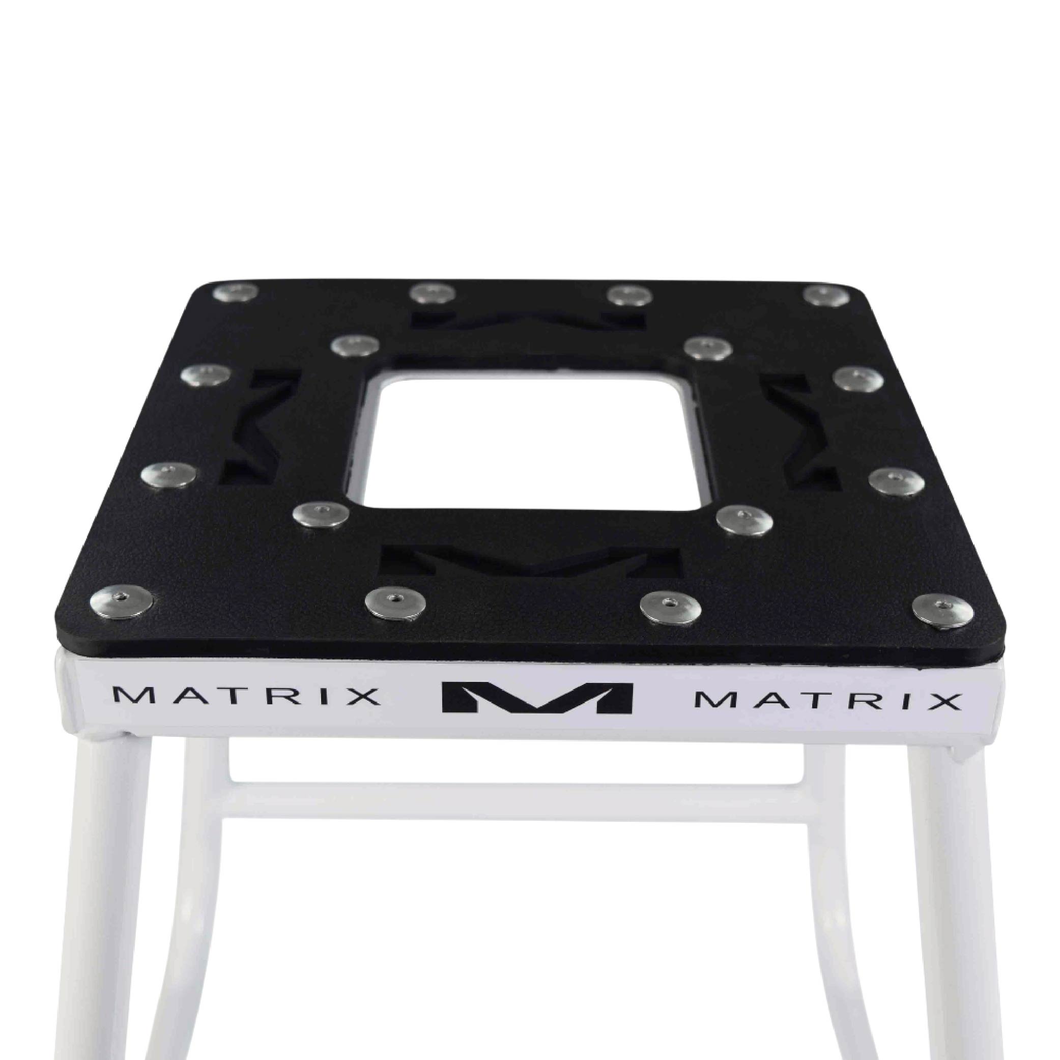 Matrix Concepts C1 Mini Steel Stand /Mass Depot Sticker Pack - White | Heavy-Duty Carbon Steel Youth Motocross Lift | 150 lb Capacity | Non-Slip Rubber Top