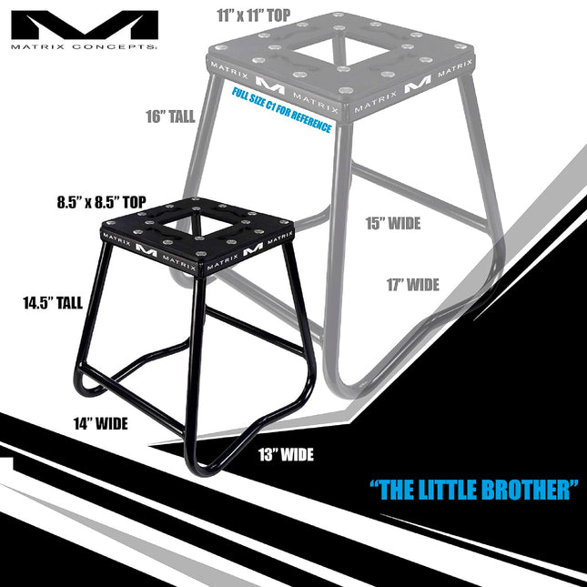 Matrix Concepts C1 Mini Steel Stand /Mass Depot Sticker Pack- Black | Heavy-Duty Carbon Steel Youth Motocross Lift | 150 lb Capacity | Non-Slip Rubber Top
