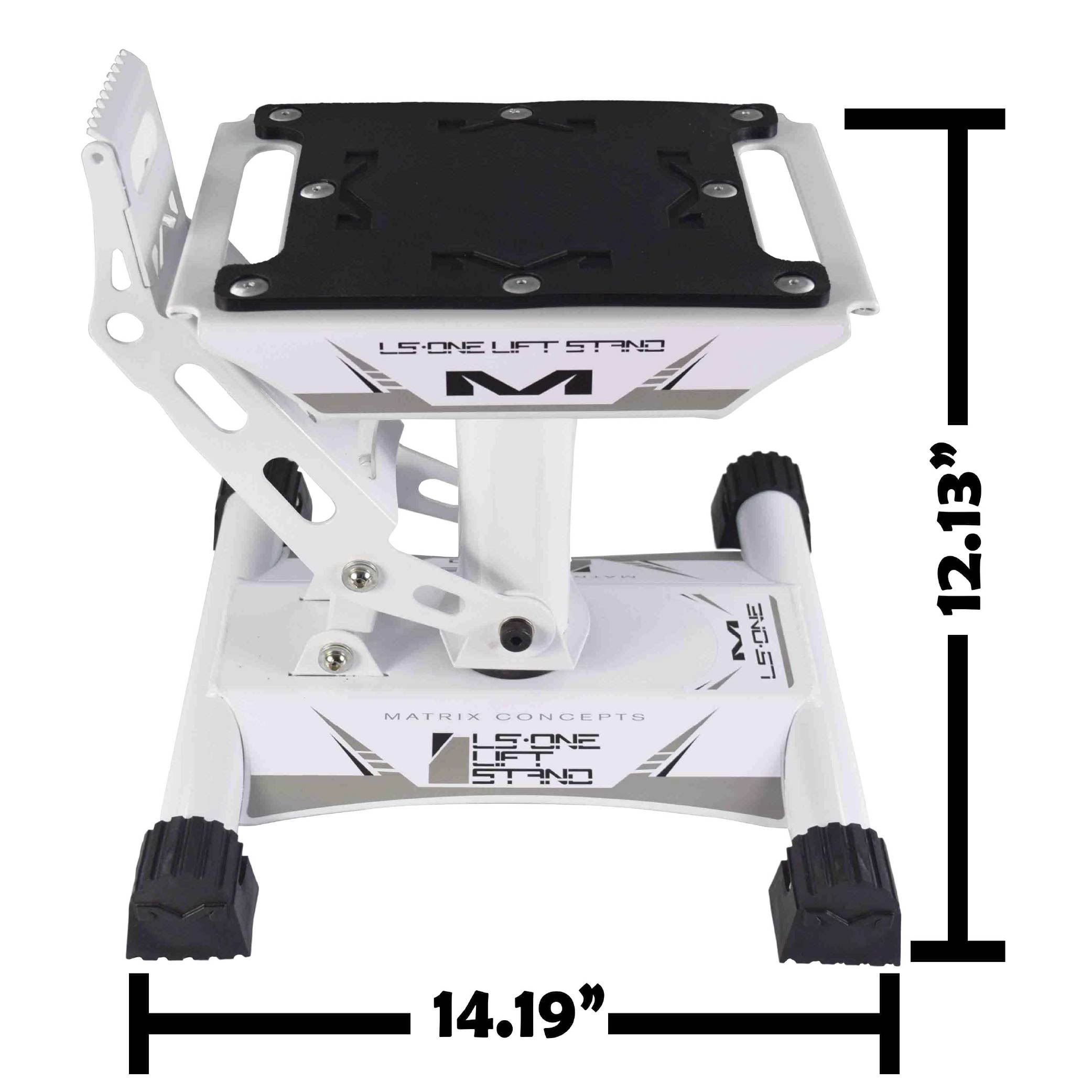 Matrix Concepts LS-ONE Lift Stand /Mass Depot Sticker Pack - White | Foot-Operated 500 lb Motorcycle Lift | Carbon Steel Motocross Dirt Bike Jack | Self-Locking Pedal & Wide Platform w/ Carry Handles