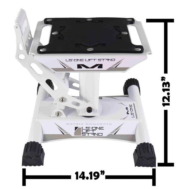 Matrix Concepts LS-ONE Lift Stand /Mass Depot Sticker Pack - White | Foot-Operated 500 lb Motorcycle Lift | Carbon Steel Motocross Dirt Bike Jack | Self-Locking Pedal & Wide Platform w/ Carry Handles