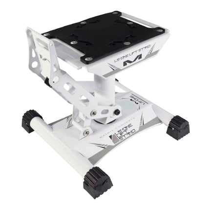 Matrix Concepts LS-ONE Lift Stand /Mass Depot Sticker Pack - White | Foot-Operated 500 lb Motorcycle Lift | Carbon Steel Motocross Dirt Bike Jack | Self-Locking Pedal & Wide Platform w/ Carry Handles