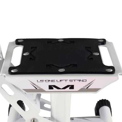 Matrix Concepts LS-ONE Lift Stand /Mass Depot Sticker Pack - White | Foot-Operated 500 lb Motorcycle Lift | Carbon Steel Motocross Dirt Bike Jack | Self-Locking Pedal & Wide Platform w/ Carry Handles