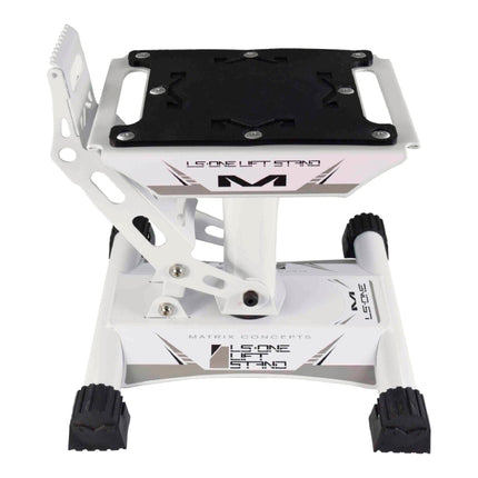 Matrix Concepts LS-ONE Lift Stand - White | Foot-Operated 500 lb Motorcycle Lift | Carbon Steel Motocross Dirt Bike Jack | Self-Locking Pedal & Wide Platform with Carry Handles