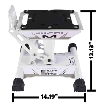 Matrix Concepts LS-ONE Lift Stand - White | Foot-Operated 500 lb Motorcycle Lift | Carbon Steel Motocross Dirt Bike Jack | Self-Locking Pedal & Wide Platform with Carry Handles