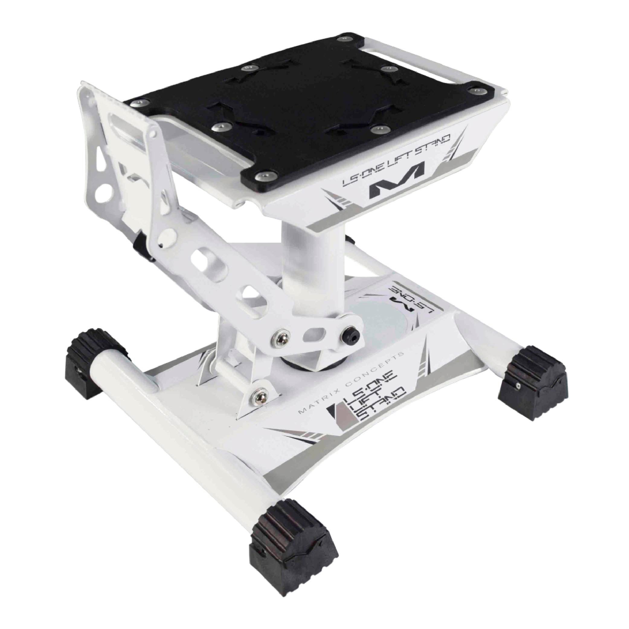 Matrix Concepts LS-ONE Lift Stand - White | Foot-Operated 500 lb Motorcycle Lift | Carbon Steel Motocross Dirt Bike Jack | Self-Locking Pedal & Wide Platform with Carry Handles