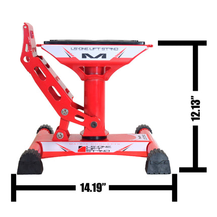 Matrix Concepts LS-ONE Lift Stand /Mass Depot Sticker Pack - Red | Foot-Operated 500 lb Motorcycle Lift | Carbon Steel Motocross Dirt Bike Jack | Self-Locking Pedal & Wide Platform with Carry Handles