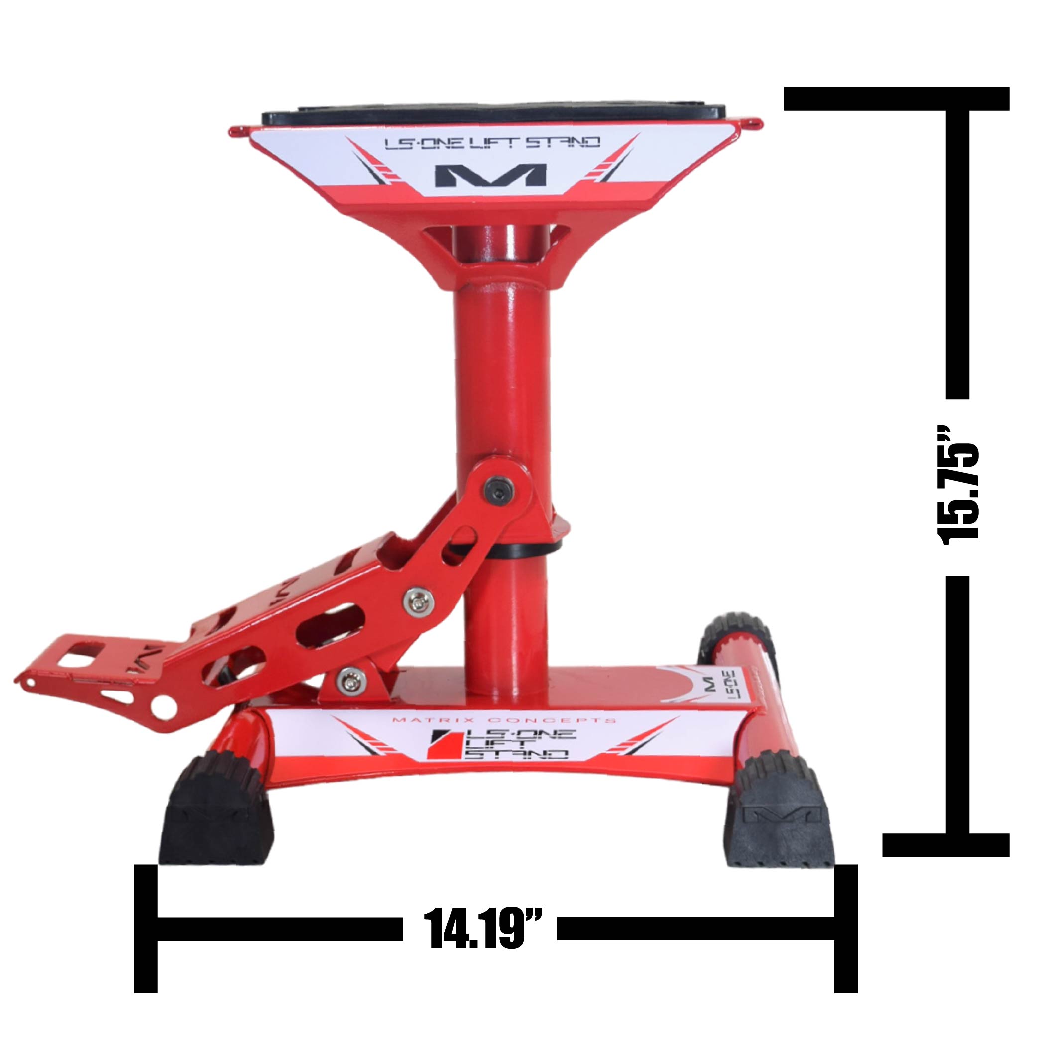 Matrix Concepts LS-ONE Lift Stand /Mass Depot Sticker Pack - Red | Foot-Operated 500 lb Motorcycle Lift | Carbon Steel Motocross Dirt Bike Jack | Self-Locking Pedal & Wide Platform with Carry Handles