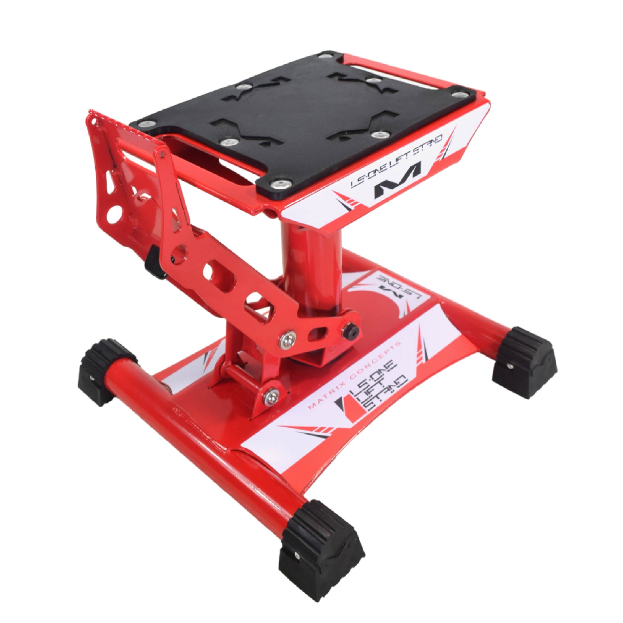 Matrix Concepts LS-ONE Lift Stand /Mass Depot Sticker Pack - Red | Foot-Operated 500 lb Motorcycle Lift | Carbon Steel Motocross Dirt Bike Jack | Self-Locking Pedal & Wide Platform with Carry Handles