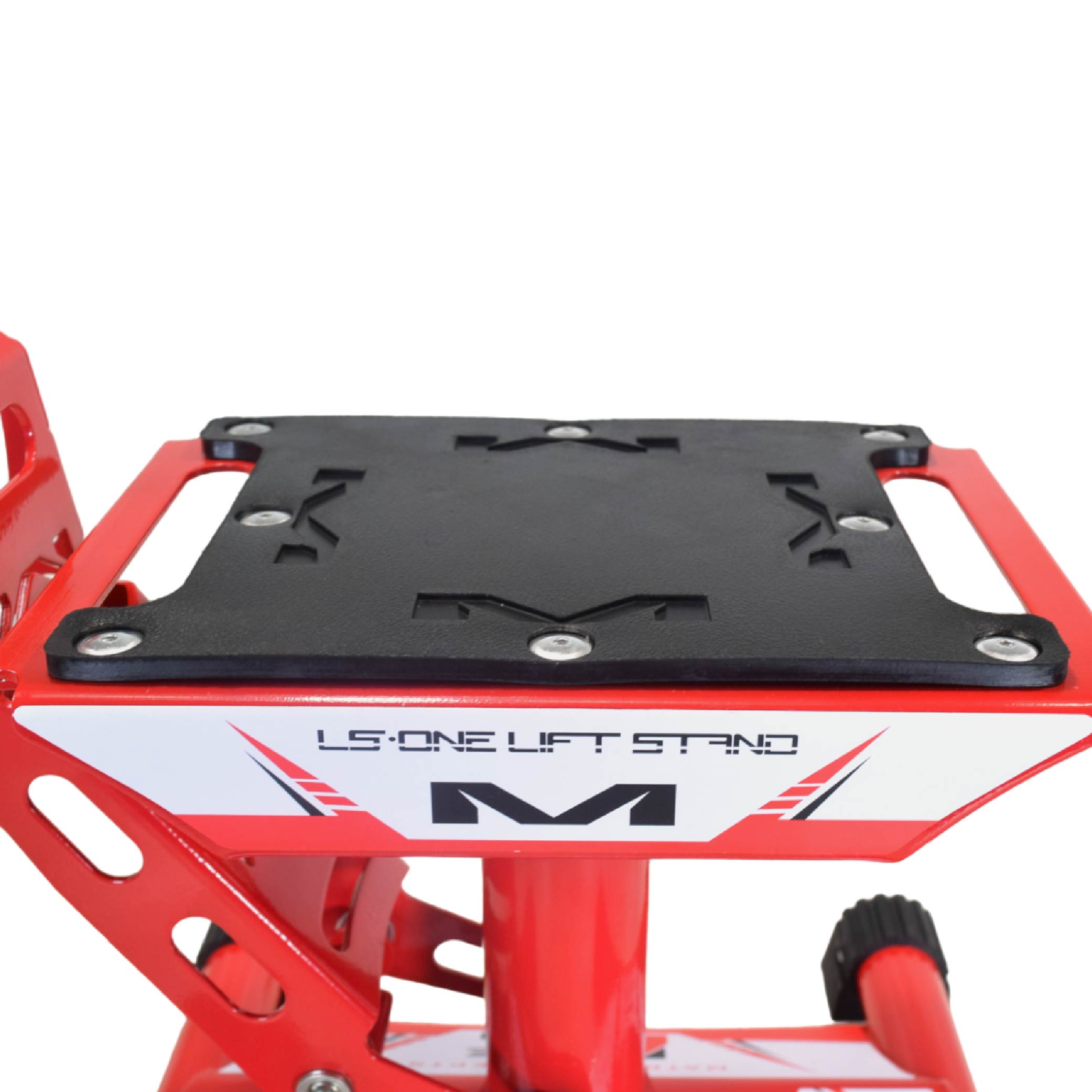 Matrix Concepts LS-ONE Lift Stand /Mass Depot Sticker Pack - Red | Foot-Operated 500 lb Motorcycle Lift | Carbon Steel Motocross Dirt Bike Jack | Self-Locking Pedal & Wide Platform with Carry Handles