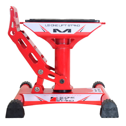 Matrix Concepts LS-ONE Lift Stand - Red | Foot-Operated 500 lb Motorcycle Lift | Carbon Steel Motocross Dirt Bike Jack | Self-Locking Pedal & Wide Platform with Carry Handles