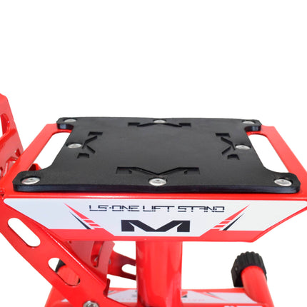 Matrix Concepts LS-ONE Lift Stand - Red | Foot-Operated 500 lb Motorcycle Lift | Carbon Steel Motocross Dirt Bike Jack | Self-Locking Pedal & Wide Platform with Carry Handles