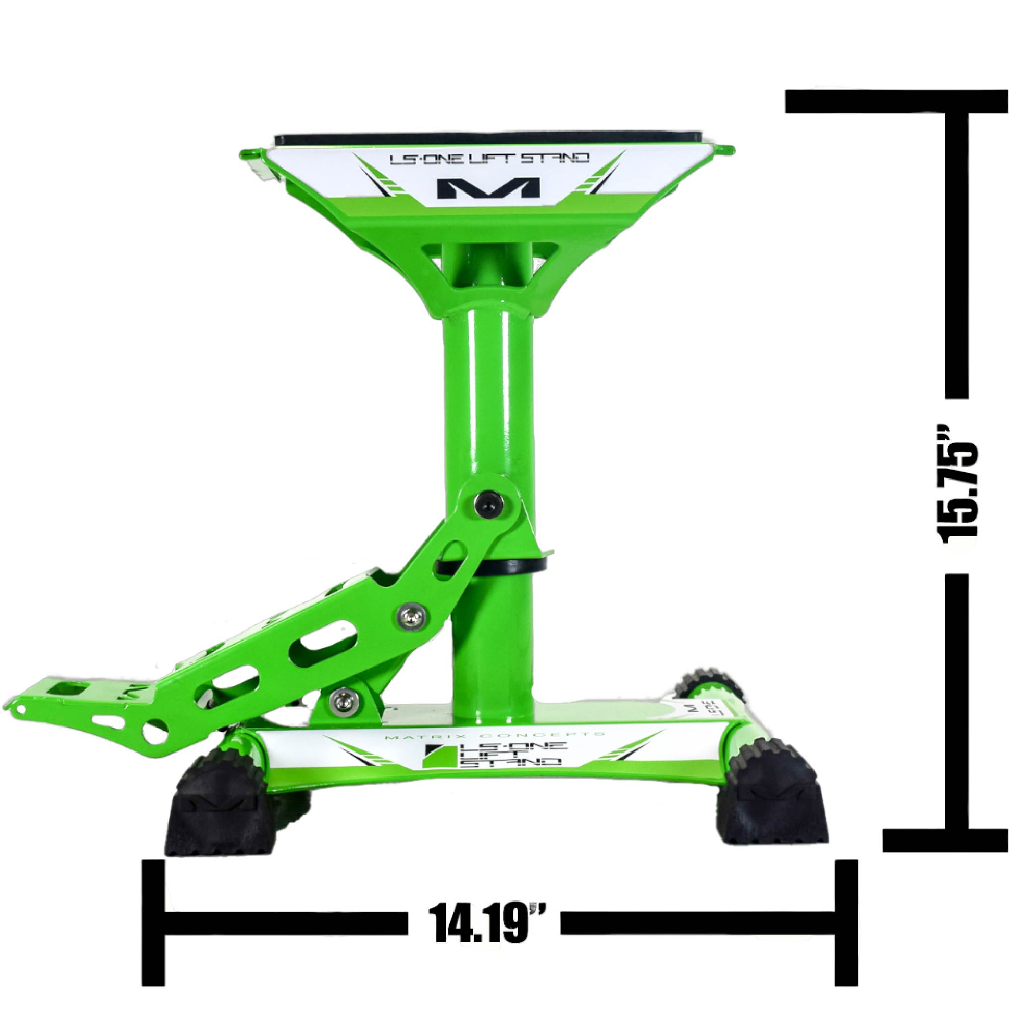 Matrix Concepts LS-ONE Lift Stand /Mass Depot Sticker Pack - Green | Foot-Operated 500 lb Motorcycle Lift | Carbon Steel Motocross Dirt Bike Jack | Self-Locking Pedal & Wide Platform w/ Carry Handles