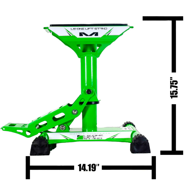 Matrix Concepts LS-ONE Lift Stand /Mass Depot Sticker Pack - Green | Foot-Operated 500 lb Motorcycle Lift | Carbon Steel Motocross Dirt Bike Jack | Self-Locking Pedal & Wide Platform w/ Carry Handles