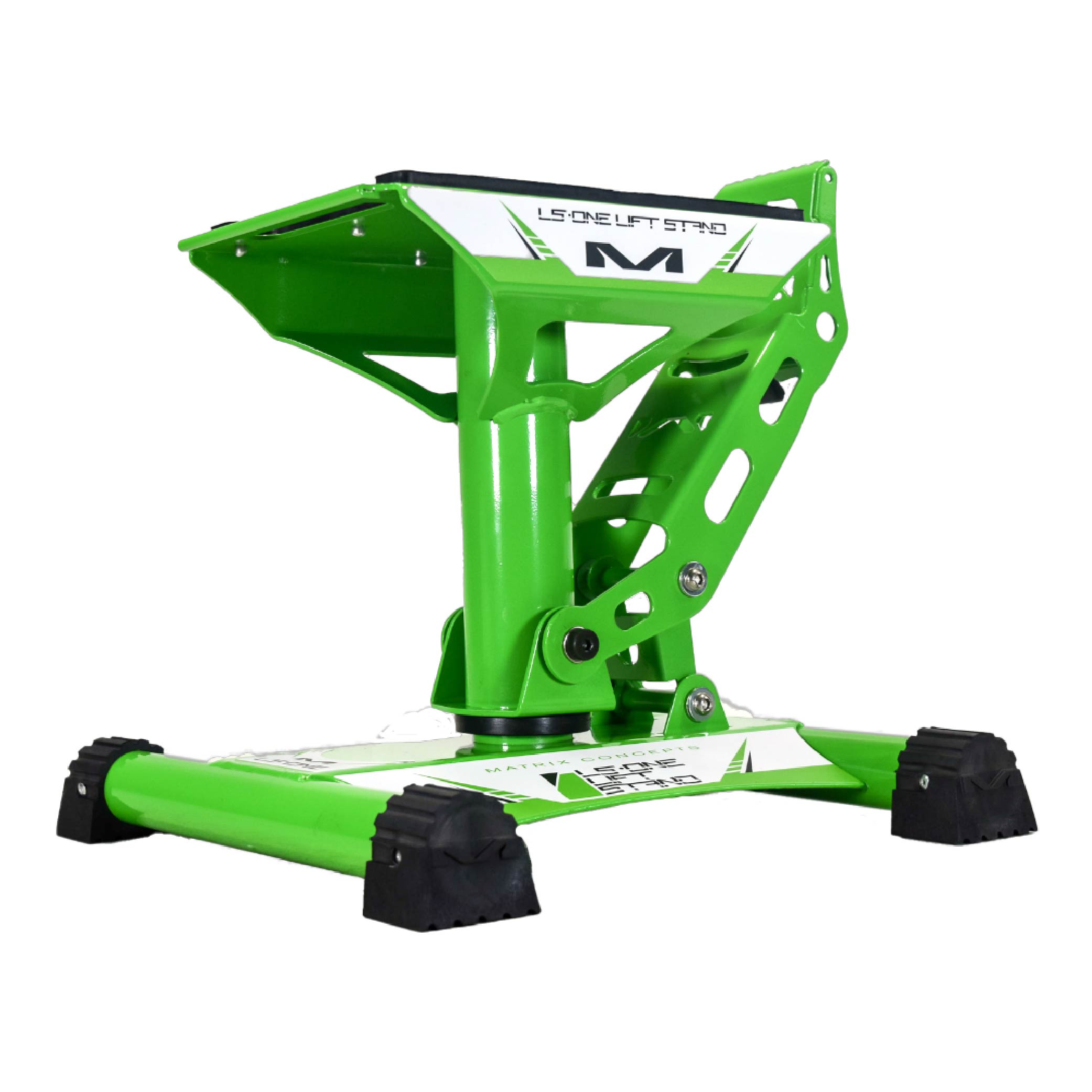 Matrix Concepts LS-ONE Lift Stand /Mass Depot Sticker Pack - Green | Foot-Operated 500 lb Motorcycle Lift | Carbon Steel Motocross Dirt Bike Jack | Self-Locking Pedal & Wide Platform w/ Carry Handles