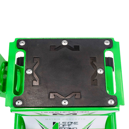 Matrix Concepts LS-ONE Lift Stand /Mass Depot Sticker Pack - Green | Foot-Operated 500 lb Motorcycle Lift | Carbon Steel Motocross Dirt Bike Jack | Self-Locking Pedal & Wide Platform w/ Carry Handles