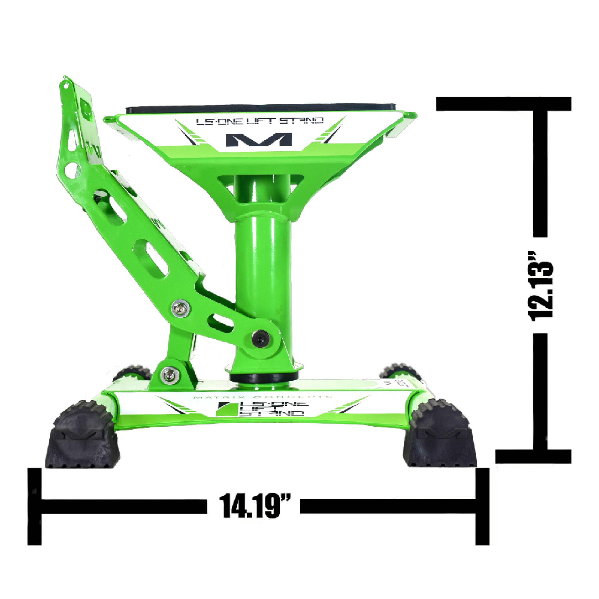 Matrix Concepts LS-ONE Lift Stand - Green | Foot-Operated 500 lb Motorcycle Lift | Carbon Steel Motocross Dirt Bike Jack | Self-Locking Pedal & Wide Platform with Carry Handles