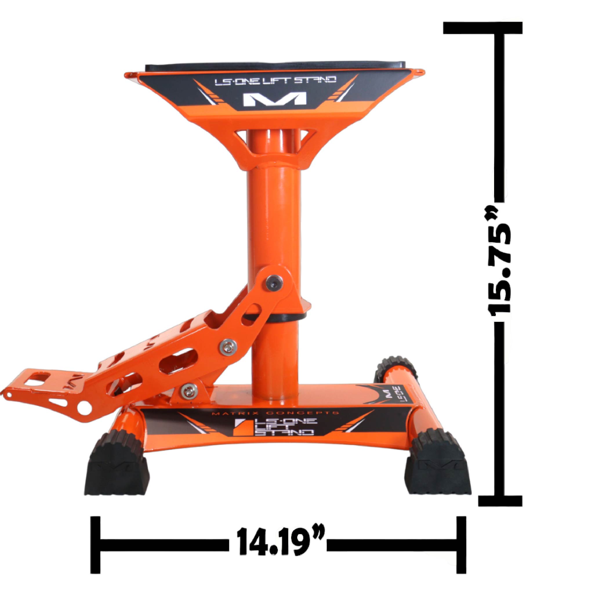 Matrix Concepts LS-ONE Lift Stand /Mass Depot Sticker Pack-Orange | Foot-Operated 500 lb Motorcycle Lift | Carbon Steel Motocross Dirt Bike Jack | Self-Locking Pedal & Wide Platform w/ Carry Handles