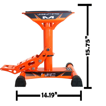 Matrix Concepts LS-ONE Lift Stand /Mass Depot Sticker Pack-Orange | Foot-Operated 500 lb Motorcycle Lift | Carbon Steel Motocross Dirt Bike Jack | Self-Locking Pedal & Wide Platform w/ Carry Handles