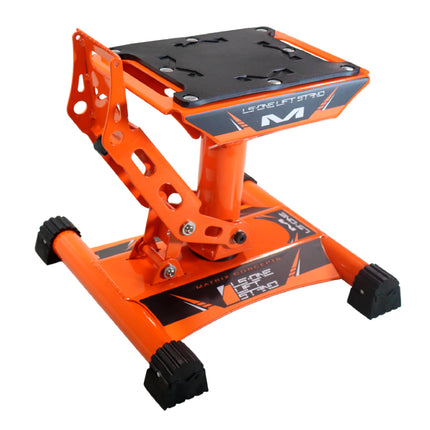 Matrix Concepts LS-ONE Lift Stand /Mass Depot Sticker Pack-Orange | Foot-Operated 500 lb Motorcycle Lift | Carbon Steel Motocross Dirt Bike Jack | Self-Locking Pedal & Wide Platform w/ Carry Handles