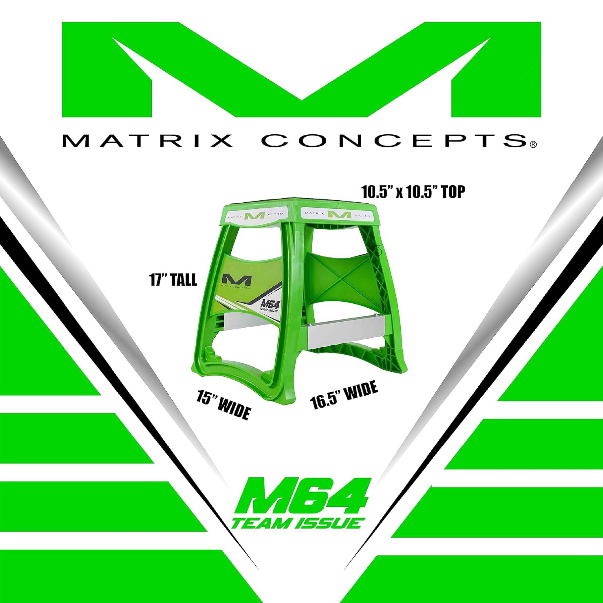 Matrix Concepts M64 Elite Stand  /Mass Depot Sticker Pack - Green | Lightweight Polycarbonate Composite Motocross Lift | 10 lb Ultra-Light Design | Anti-Flex Support, Customizable Panels