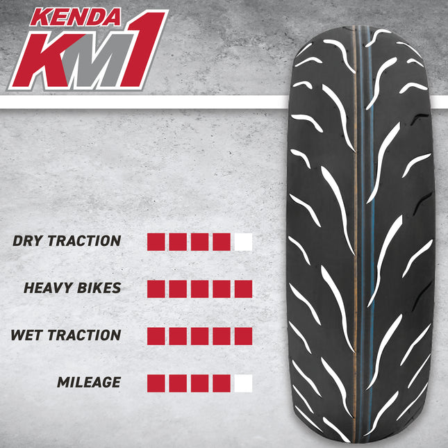 Kenda KM1 (KM001) 190/50ZR17 Rear Tire for Sport Touring Motorcycle 73W - Radial Tire with High-Speed Stability & Excellent Wet Grip w/ Keychain (190/50-17)