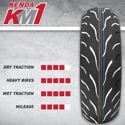 Kenda KM1 (KM001) 190/50ZR17 Rear Tire for Sport Touring Motorcycle 73W - Radial Tire with High-Speed Stability & Excellent Wet Grip w/ Keychain (190/50-17)