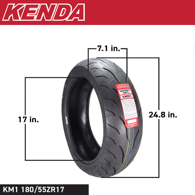 Kenda KM1 (KM001) 180/55ZR17 Rear Tire for Sport Touring Motorcycle 73W - Radial Tire with High-Speed Stability & Excellent Wet Grip w/ Keychain (180/55-17)