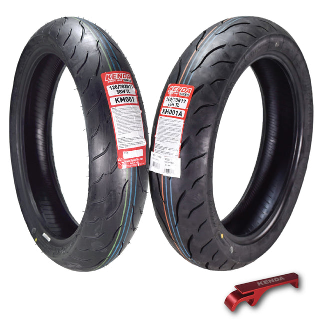 Kenda KM1 120/70ZR17 & 140/70ZR17 Motorcycle Sport Touring Tire Set w/ Keychain