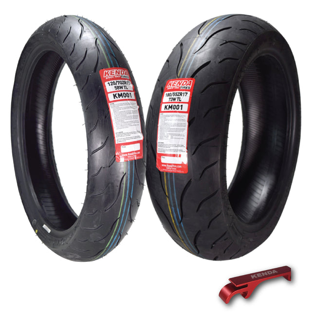 Kenda KM1 120/70ZR17 & 180/55ZR17 Motorcycle Sport Touring Tire Set w/ Keychain