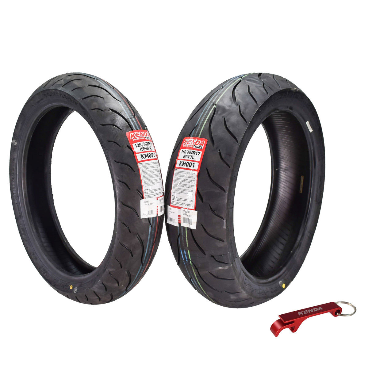 Kenda KM1 Sport Touring Tire Set 120/70ZR17 58W TL 160/60ZR17 69W TL w/ Keychain