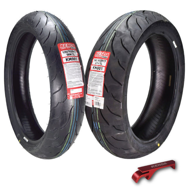 Kenda KM1 120/70ZR17 & 160/60ZR17 Motorcycle Sport Touring Tire Set w/ Keychain