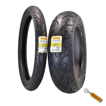 Pirelli Night Dragon Tire Set: 90/90-21 M/C 54H TL Front & 180/70B15 M/C 76H TL Rear Cruiser Motorcycle Tires - Superior Traction & Handling for High-Performance Cruisers with Keychain
