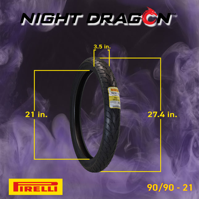 Pirelli Night Dragon Tire Set: 90/90-21 M/C 54H TL Front & 180/70B15 M/C 76H TL Rear Cruiser Motorcycle Tires - Superior Traction & Handling for High-Performance Cruisers with Keychain