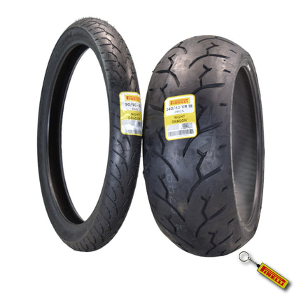 Pirelli Night Dragon Tire Set: 90/90-21 M/C 54H TL Front & 240/40VR18 M/C 79V TL Rear Cruiser Motorcycle Tires - Superior Traction & Handling for High-Performance Cruisers w/ Keychain