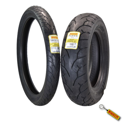 Pirelli Night Dragon Tire Set: 90/90-21 M/C 54H TL Front & 170/80B15 M/C 77H TL Rear Cruiser Motorcycle Tires - Superior Traction & Handling for High-Performance Cruisers w/ Keychain
