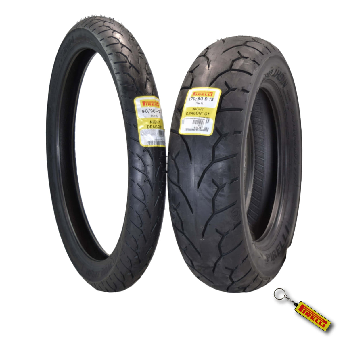 Pirelli Night Dragon 90/90-21 170/80B15 Front Rear Motorcycle Tires Set w/Keychain