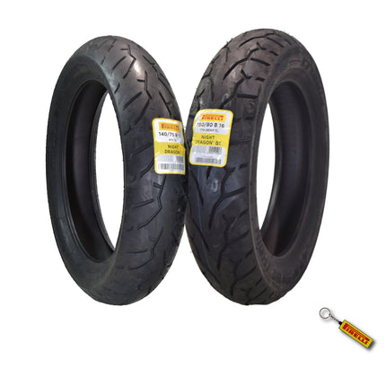 Pirelli Night Dragon Tire Set: 90/90-21 M/C 54H TL Front & 150/80B16 M/C 77H REINFTL Rear Cruiser Motorcycle Tires - Superior Traction & Handling for High-Performance Cruisers w/ Keychain