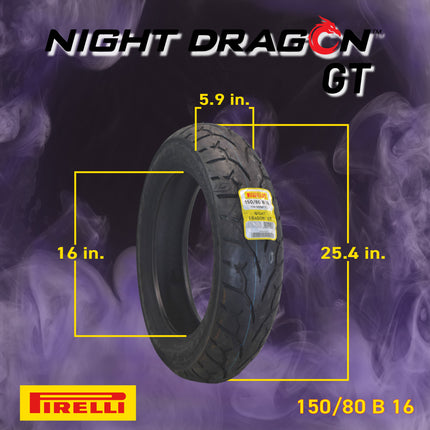 Pirelli Night Dragon Tire Set: 90/90-21 M/C 54H TL Front & 150/80B16 M/C 77H REINFTL Rear Cruiser Motorcycle Tires - Superior Traction & Handling for High-Performance Cruisers w/ Keychain