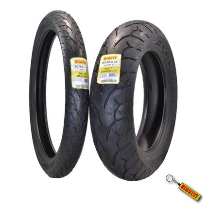 Pirelli Night Dragon Tire Set: 90/90-21 M/C 54H TL Front & 180/65B16 M/C 81H REINFTL Rear Cruiser Motorcycle Tires - Superior Traction & Handling for High-Performance Cruisers w/ Keychain
