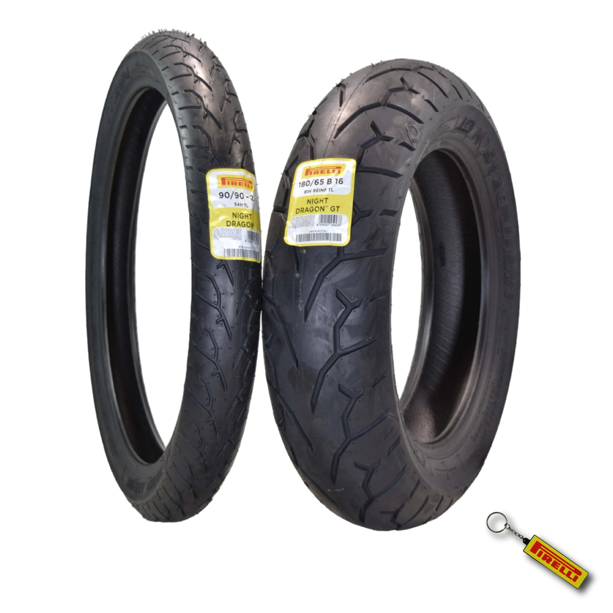 Pirelli Night Dragon 90/90-21 180/65B16 Front Rear Motorcycle Tires Set w/Keychain