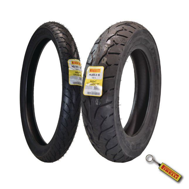 Pirelli Night Dragon 90/90-21 MU85B16 Front & Rear Motorcycle Tires Set w/Keychain