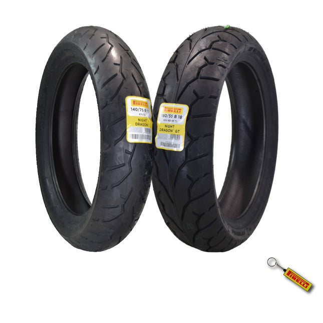 Pirelli Night Dragon Tire Set: 90/90-21 M/C 54H TL Front & 180/55B18 M/C 80H REINFTL Rear Cruiser Motorcycle Tires - Superior Traction & Handling for High-Performance Cruisers w/ Keychain