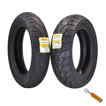 Pirelli Night Dragon Tire Set: 150/80B16 M/C 71H TL Front & 180/70B15 M/C 76H TL Rear Cruiser Motorcycle Tires - Superior Traction & Handling for High-Performance Cruisers with Keychain